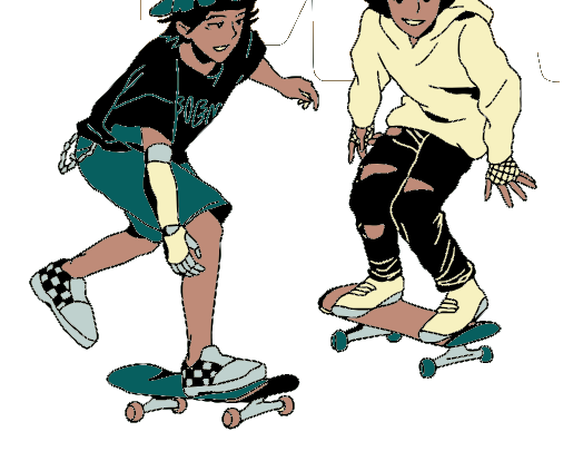 Two young athletes illustrated in club colours
